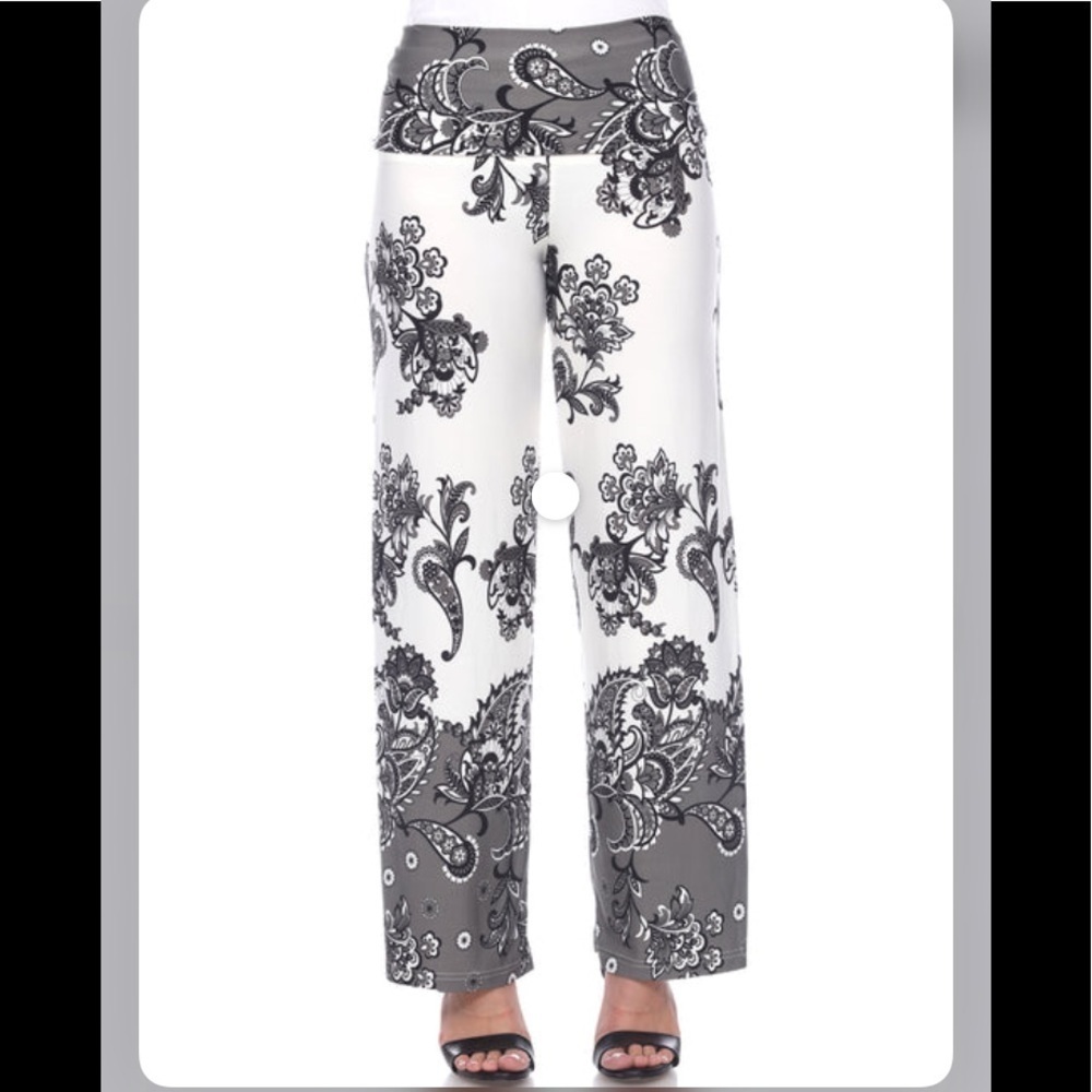 Floral Paisley Printed Palazzo Pants - White Mark e1. - Picture 7 of 11